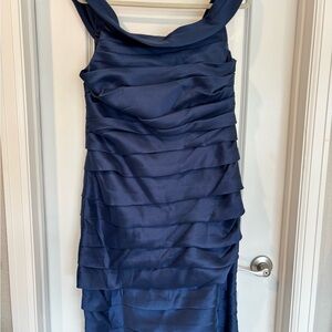 Oleg Cassini Blue Ruched Tiered Cocktail Dress